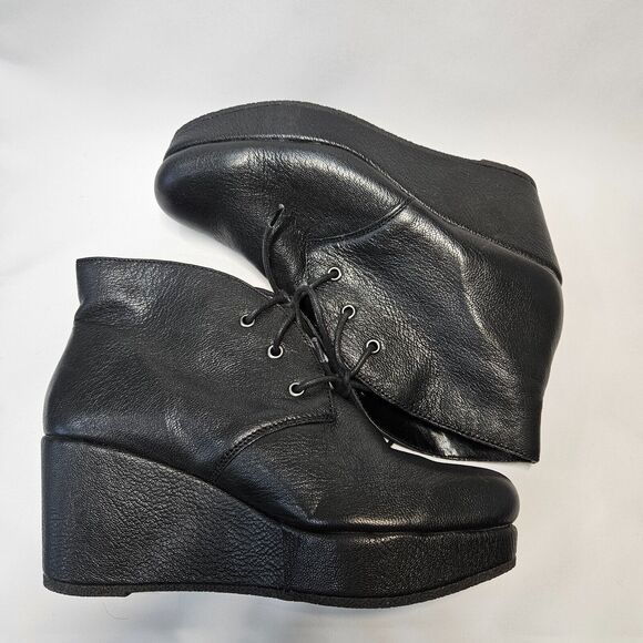 BCBGeneration Womens Kenan Leather Ankle Boot Size 8 Black Chunky Platform Wedge - Picture 9 of 13